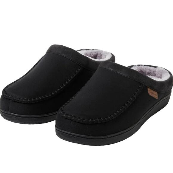 DEARFOAMS MEN'S MEMORY FOAM SLIPPERS BLACK US 11-12 - Picture 1 of 9